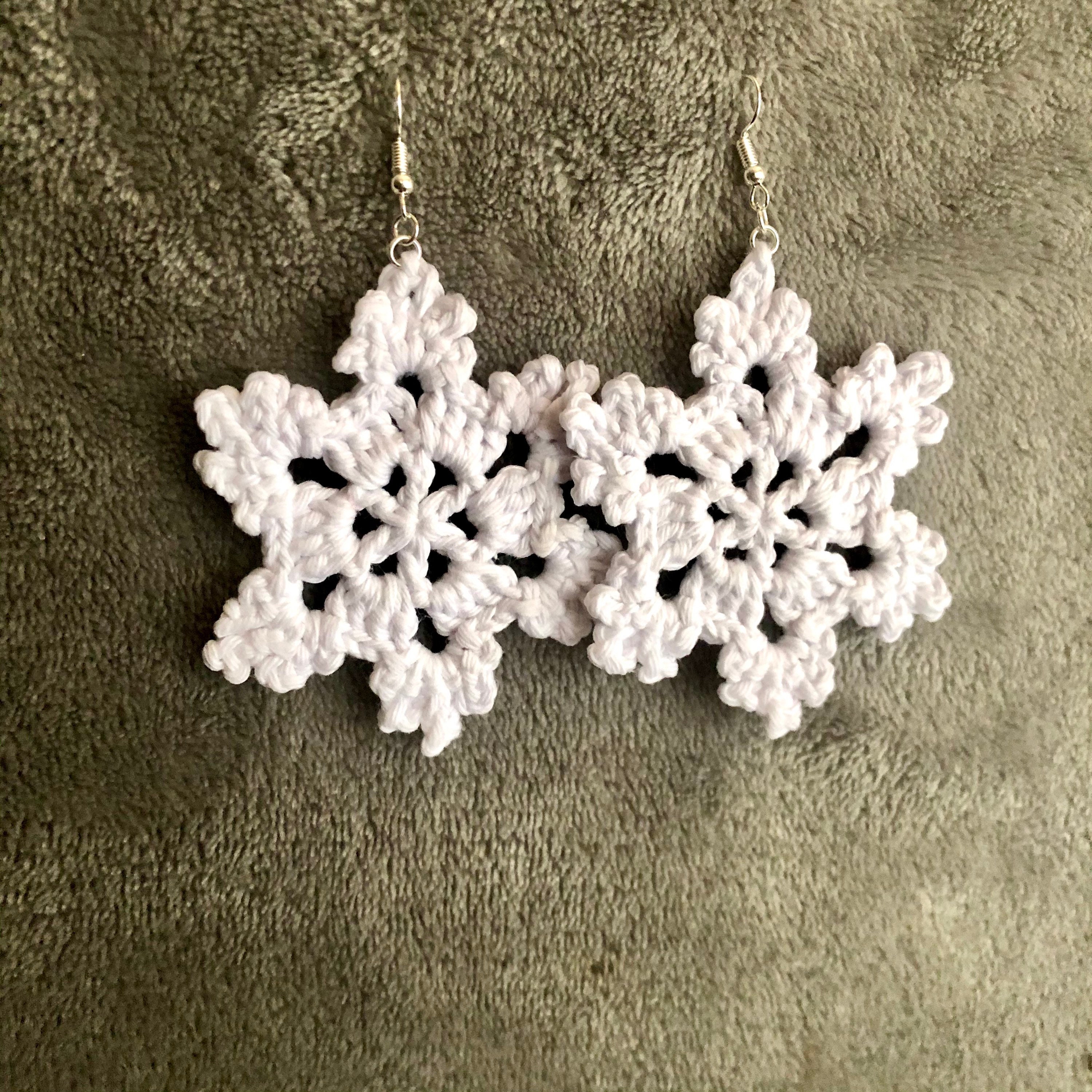 Crochet Snowflake Earrings Etsy