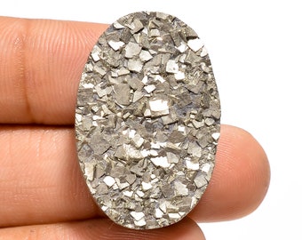 Natural Pyrite Druzy Oval Shape Cabochon Loose Gemstone For Making Jewelry 84 Ct. 30X19X8 mm N-3078