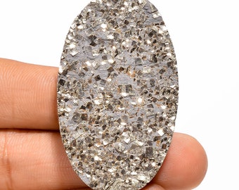 Natural Pyrite Druzy Oval Shape Cabochon Loose Gemstone For Making Jewelry 127 Ct. 47X28X6 mm N-3074