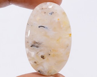 Natural Plume Agate Druzy Oval Shape Cabochon Loose Gemstone For Making Jewelry 31 Ct. 34X21X4 mm R-4690