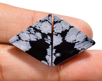 Natural Snowflake Obsidian Triangle Shape Cabochon Loose Gemstone 2 Pcs For Making Jewelry 16.5 Ct. 17X16 18X18 mm N-3346