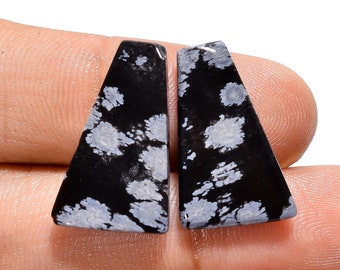 Natural Snowflake Obsidian Fancy Shape Cabochon Loose Gemstone 2 Pcs For Making Jewelry 13.5 Ct. 20X13 21X13 mm N-3350