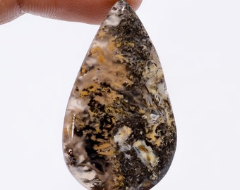 Natural Plume Agate Druzy Pear Shape Cabochon Loose Gemstone For Making Jewelry 29 Ct. 39X22X4 mm R-4697