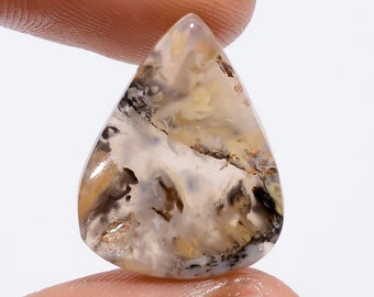 Natural Plume Agate Druzy Pear Shape Cabochon Loose Gemstone For Making Jewelry 10.5 Ct. 20X15X4 mm R-4709