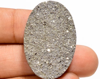 Natural Pyrite Druzy Oval Shape Cabochon Loose Gemstone For Making Jewelry 90.5 Ct. 32X21X7 mm N-3075