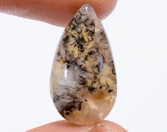 Natural Plume Agate Pear Shape Cabochon Loose Gemstone For Making Jewelry 9.5 Ct. 21X11X4 mm R-4705