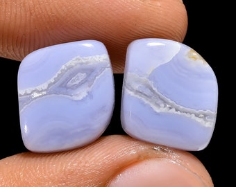 Natural Blue Lace Agate Fancy Shape Cabochon Loose Gemstone Pair For Making Earrings 14.5 Ct. 12X11X4 mm N-3793