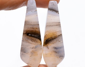 Natural Montana Agate Fancy Shape Cabochon Loose Gemstone Pair For Making Earrings 54 Ct. 44X14X5 mm N-3519