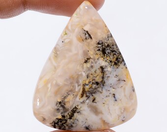 Natural Plume Agate Druzy Pear Shape Cabochon Loose Gemstone For Making Jewelry 44 Ct. 38X31X4 mm R-4678