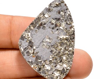 Natural Pyrite Druzy Fancy Shape Cabochon Loose Gemstone For Making Jewelry 67 Ct. 36X25X5 mm N-3083