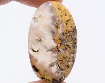 Natural Plume Agate Druzy Oval Shape Cabochon Loose Gemstone For Making Jewelry 33.5 Ct. 38X22X4 mm R-4682