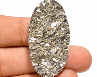 Natural Pyrite Druzy Oval Shape Cabochon Loose Gemstone For Making Jewelry 75.5 Ct. 38X20X6 mm N-3076