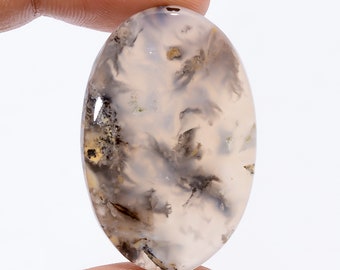 Natural Plume Agate Druzy Oval Shape Cabochon Loose Gemstone For Making Jewelry 47 Ct. 37X24X5 mm R-4687