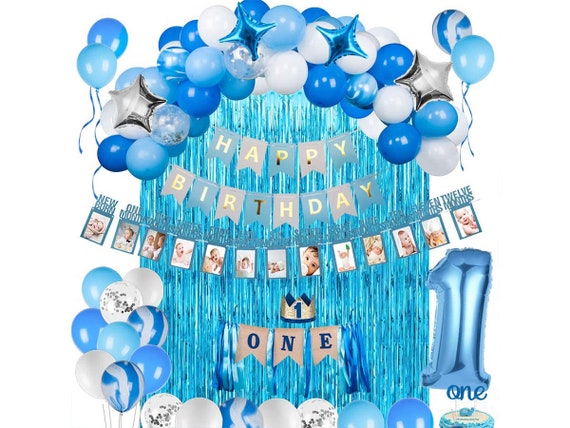  Boy First Birthday Decorations - One Cake Topper, Blue