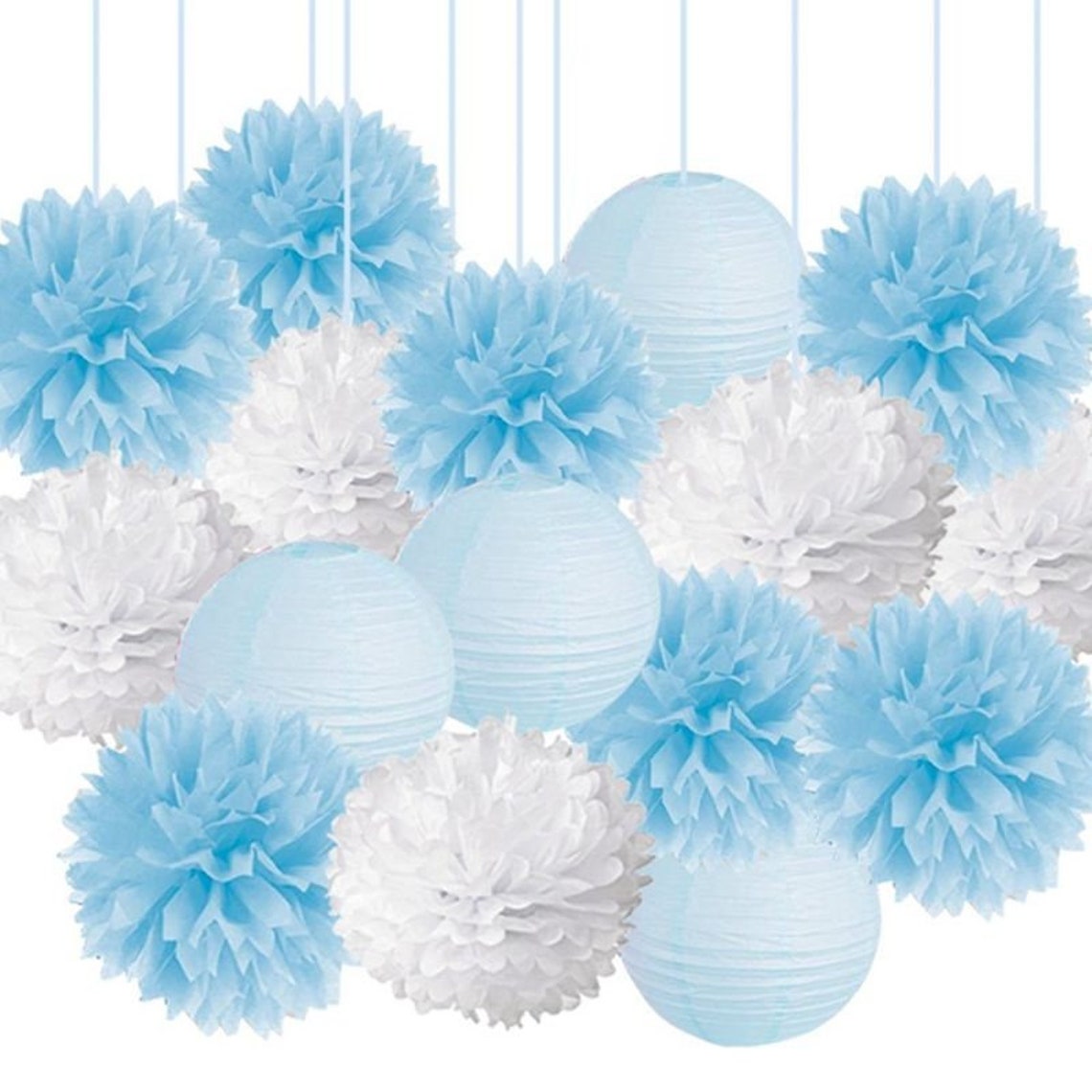 Baby Shower Decorations Paper Pom Poms Paper Lanterns Party Etsy
