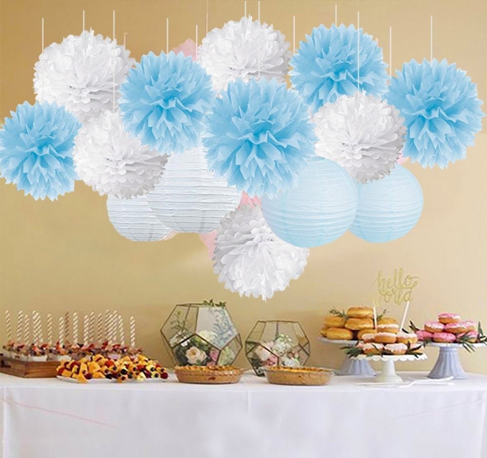 Baby Shower Decorations Paper Pom Poms Paper Lanterns Party Etsy