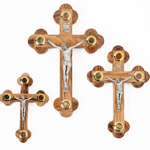 Cruz de madera de olivo, decoración religiosa para el hogar, crucifijo de madera, regalo cristiano, decoración de pared colgante, cruz de Jesús, soporte para agua bendita, regalo religioso