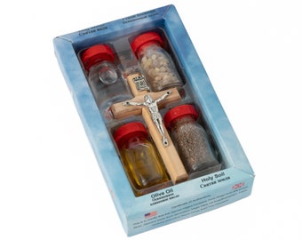 Holy Land Gift Set (Holy Water, Soil, Oil, Incense, Olive Wood Cross) Religious Gift Holy Land Souvenir Confirmation Gift nativity Set