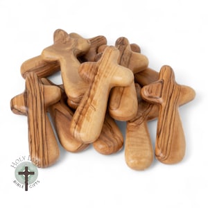 Olive Wood Cross Religious Gift Handheld Cross Baptism Gift Prayer Cross Wooden Palm Cross Carved Wood Pocket Cross Confirmation Gift