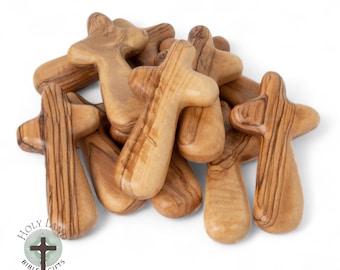Olive Wood Cross Religious Gift Handheld Cross Baptism Gift Prayer Cross Wooden Palm Cross Carved Wood Pocket Cross Confirmation Gift