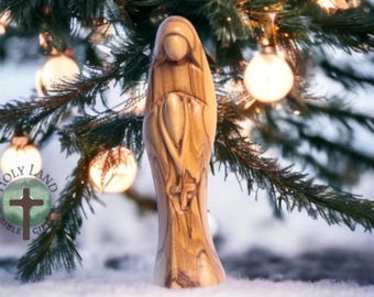 Olive Wood Virgin Mary, Handmade Religious Sculpture, Catholic Decor, Mother Mary Figurine.