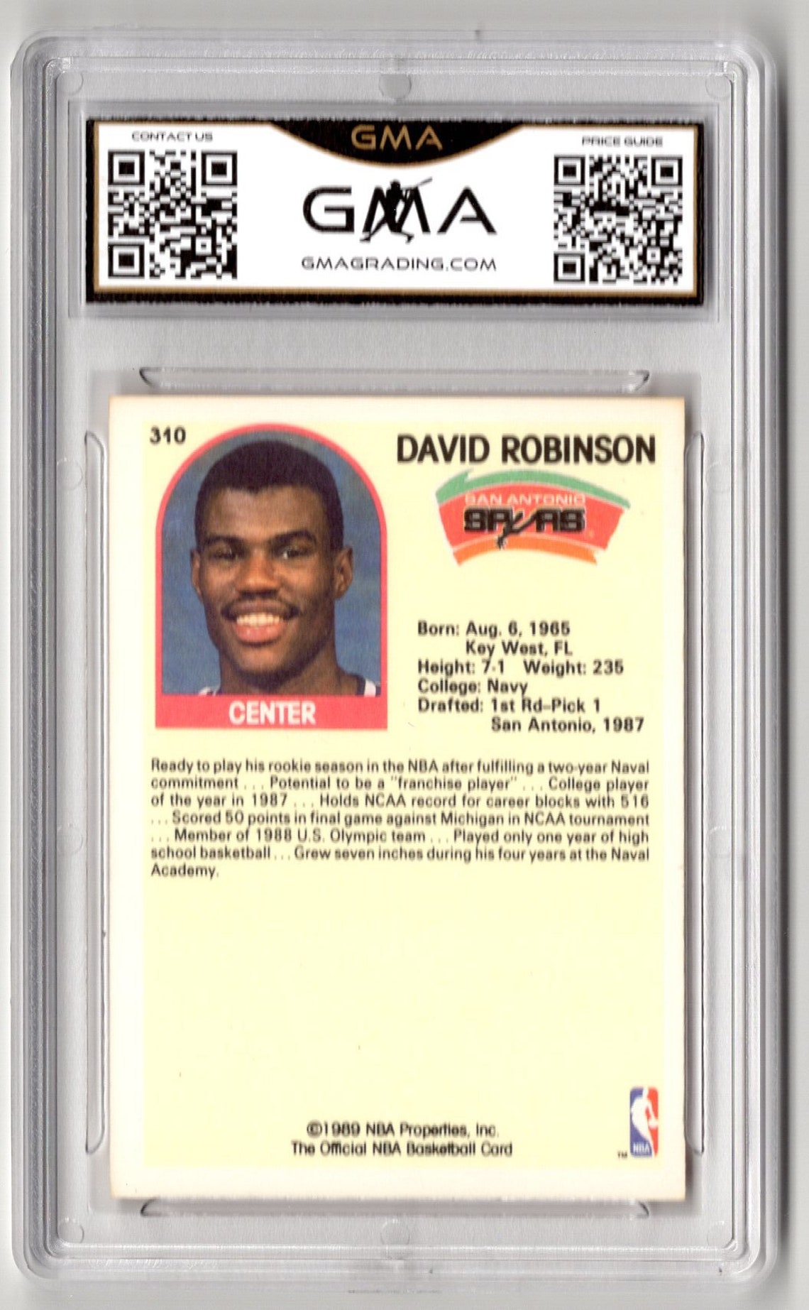 1989 David Robinson NBA Hoops Rookie Card 310 NM 7 Etsy