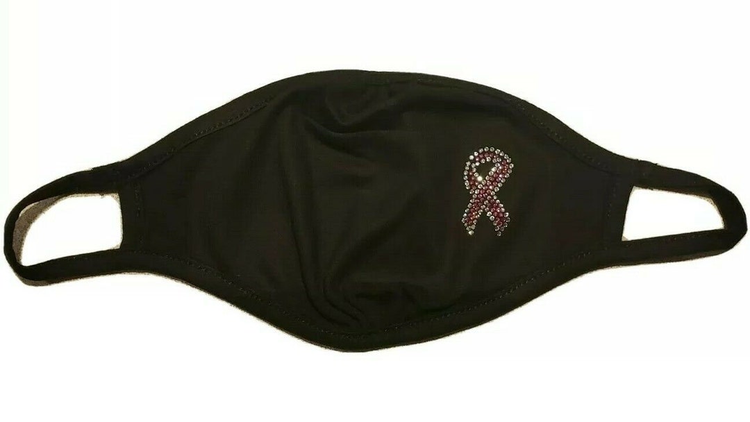 Rhinestone Breast Cancer Mask Black With Pink Rhinestones on Soft Black
