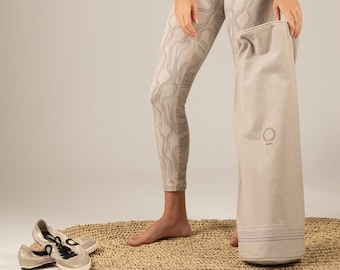 Cotton Yoga Mat Carrier Bag, Pilates Exercise Bag, Sandy White