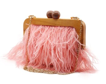 Women's Ostrich Feather Handbags Fluffy Feather Tote Bag Natural Ostrich Feather Evening Bag Vintage Wedding Party Clutch Purse