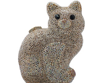 Cute Cat Rhinestone Clutch Purse Sparkly Crystal Evening Bag Cocktail Party Handbags Wedding Shoulder Bag