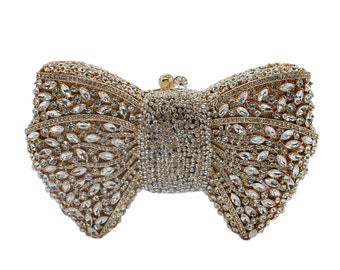 Women Elegant Bowknot Clutch Glitter Rhinestone Evening Bag Wedding Party Handbag Purse