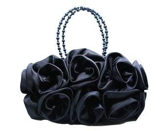 Rose Flower Evening Bag Soft Satin Clutch Purse Floral Wristlet Handbag for Women Wedding Party Purse