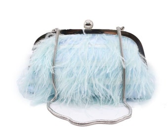 Women Ostrich Feather Clutch Purse Vintage Feather Evening Bags Natural Ostrich Feather Handbags for Wedding Party Banquet
