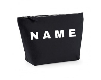 Black Personalised Hand Embroidered Wash Bag /Make-up Bag.