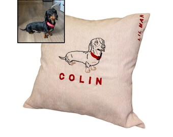 Custom Pet Portrait Cushion, Hand Embroidered Corduroy Pet Pillow