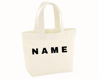 Personalised Name/Initials Embroidered Natural Mini Tote Bag. Cotton Canvas Bag. 100% Organic.