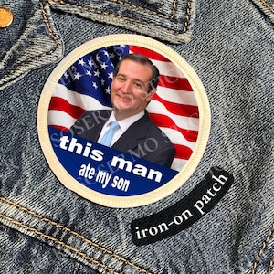 Naszywka do prasowania „Ten człowiek zjadł mojego syna”: mem Teda Cruza