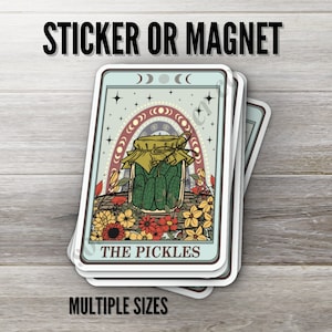 Der Pickle Tarot-Kartenaufkleber oder Magnet, mehrere Größen, wasserfest, UV-beständig, Pickle-Liebhaber, Wahrsagerin, Astrologie Geschenk
