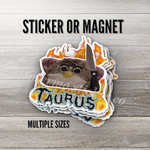 Taurus Furby Sticker or Magnet: 90s Nostalgia, Astrology Sign
