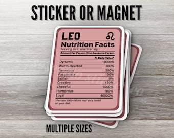 Leo Zodiac Nutrition Facts Sticker or Magnet