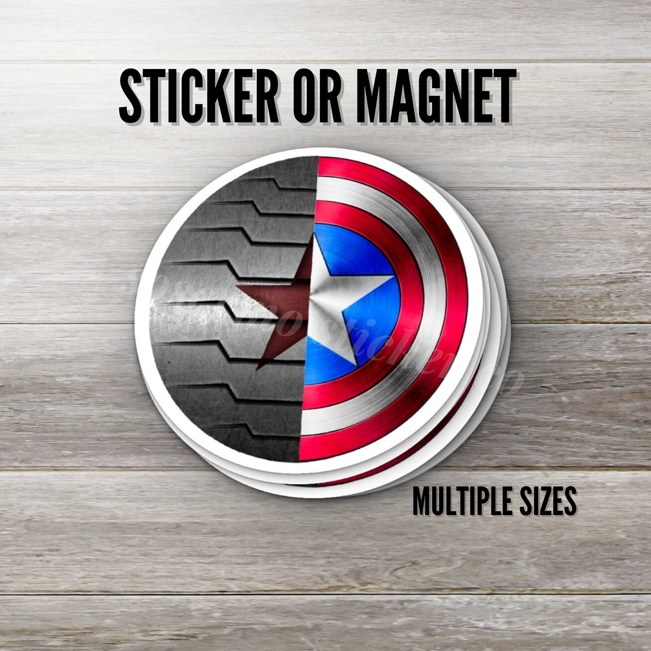 Captain America & Winter Soldier Shield Sticker or Magnet, Multiple Sizes, Water Resistant, Cap and Bucky, Falcon and the Winter Soldier