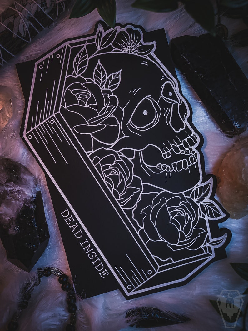Dead Inside Skull Coffin Wood Engraved Wall Art Goth Decor Etsy