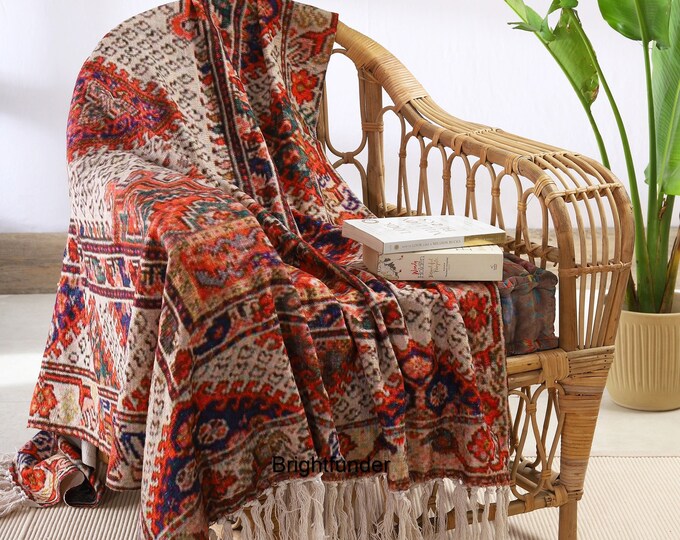 Boho Throw Blanket Tapestry, Moroccan Kilim Sofa Throw, Beach Blanket Picnic Throw ,large Cotton