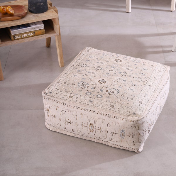 Moroccan Square Pouf, Yoga Meditation Floor Pillow, Boho Pouf Ottoman Cover, Bohemian Carpet Rug Floor Pillow Cover, Kilim Printed Bean Bag