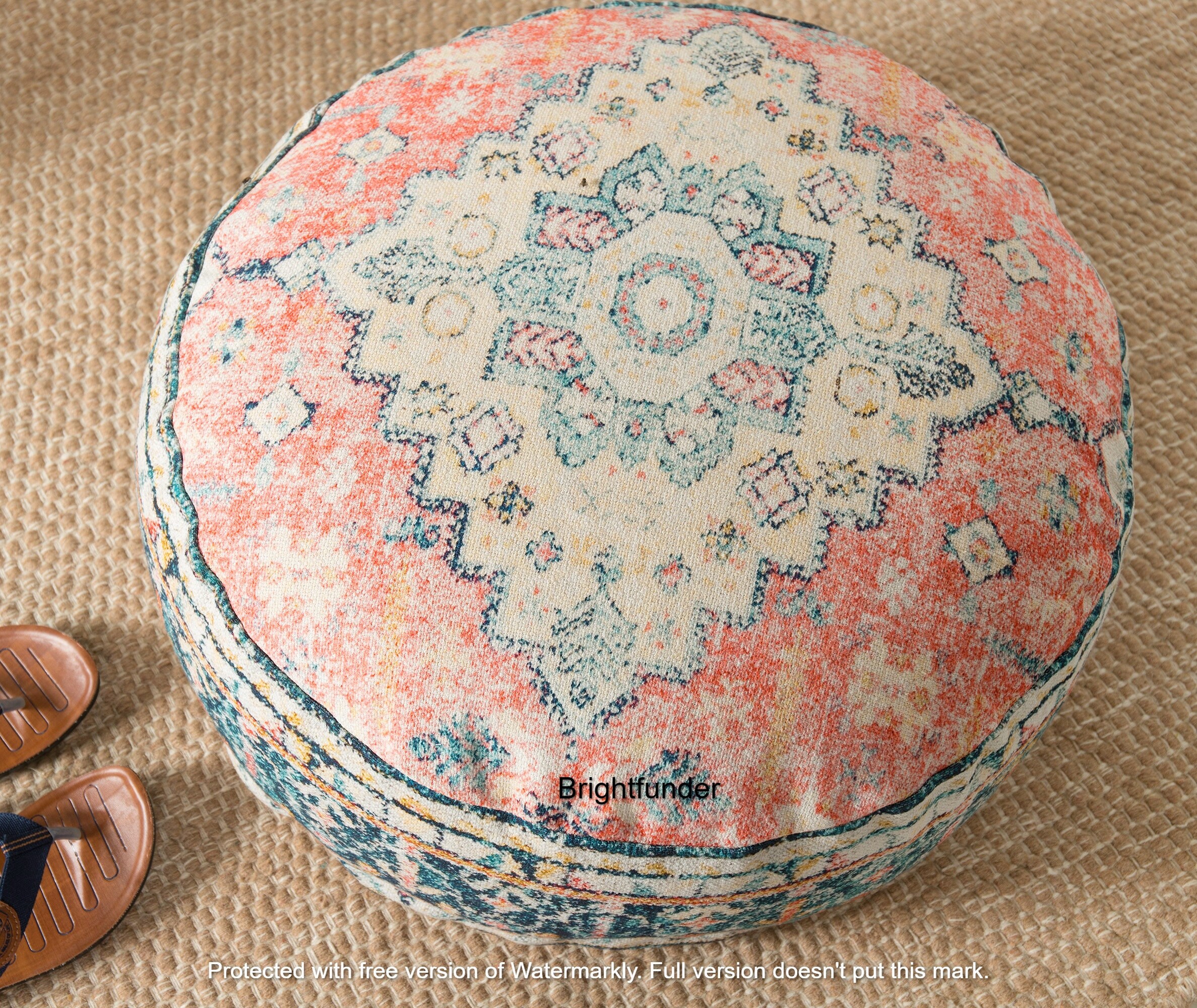 Coussin de Sol Rond, Housse d'oreiller Méditation, Ottomane Ronde Boho, Pouf à Plancher Kilim Maroca