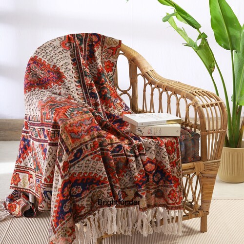 Kilim Printed Throw Blanket Boho Tapestry Blanket Sofa Throw Etsy