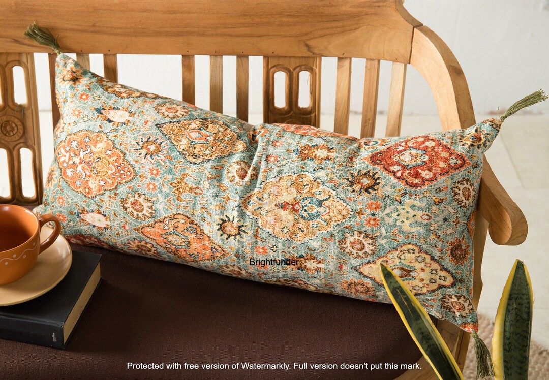 Boho Lumbar Pillow Cover Printed Lumbar Cushion Extra Long Etsy