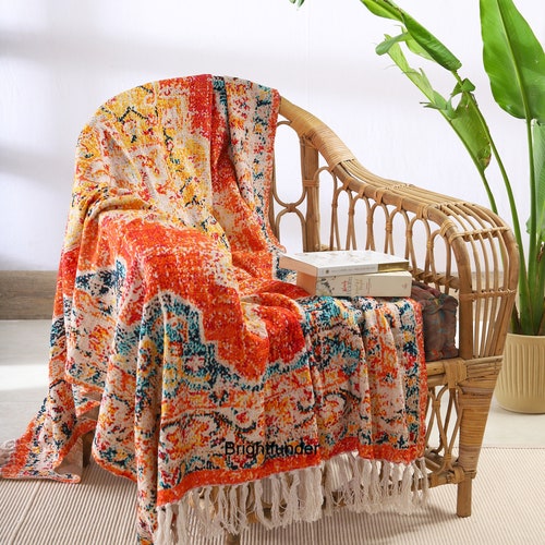 Kilim Printed Throw Blanket Boho Tapestry Blanket Sofa Throw Etsy