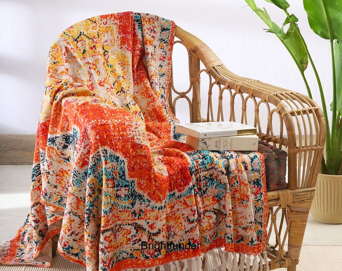 Kilim Printed Throw Blanket Boho Tapestry Blanket, Sofa Throw, Beach Blanket Picnic Throw