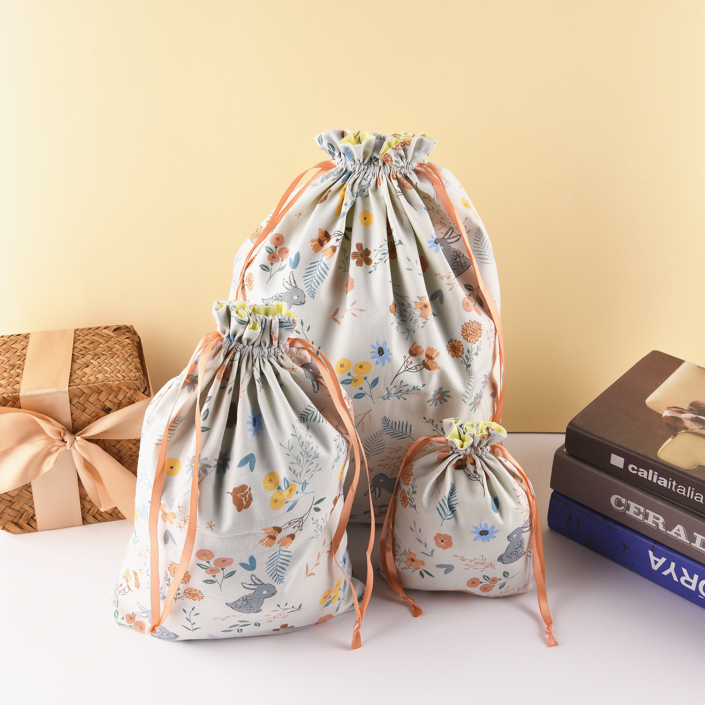 Rabbit Drawstring Gift Bag Floral Reusable Gift Bag For | Etsy
